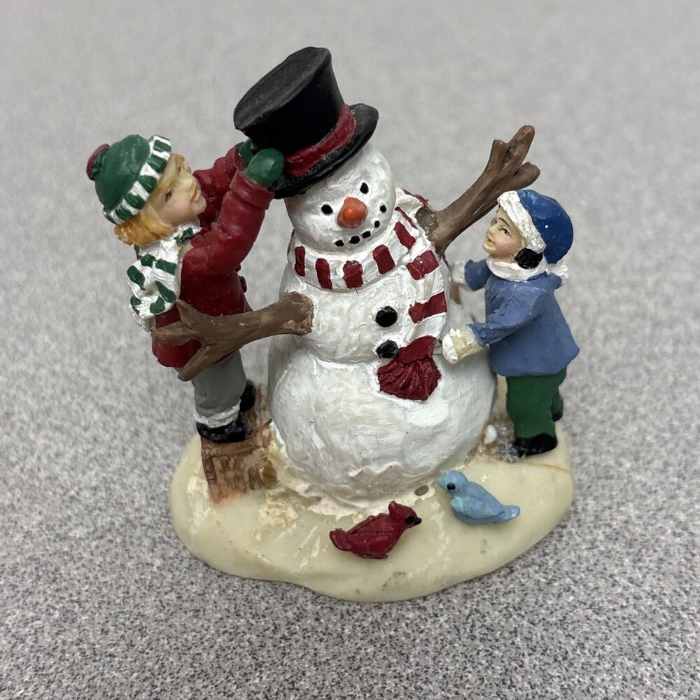 Christmas Village Children Building A Snowman Figurine, 2” Tall